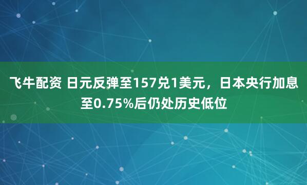 飞牛配资 日元反弹至157兑1美元，日本央行加息至0.75%后仍处历史低位